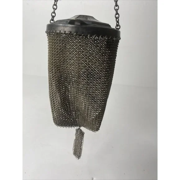 Antique Victorian Mandalian Enamel Metal Mesh Purse Bag Chain
